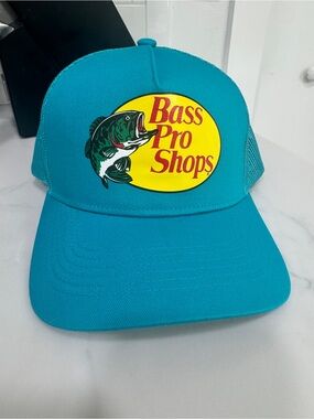 Bass Pro Shops Gone Fishing Teal Blue Trucker Hat Snapback Adjustable One Size